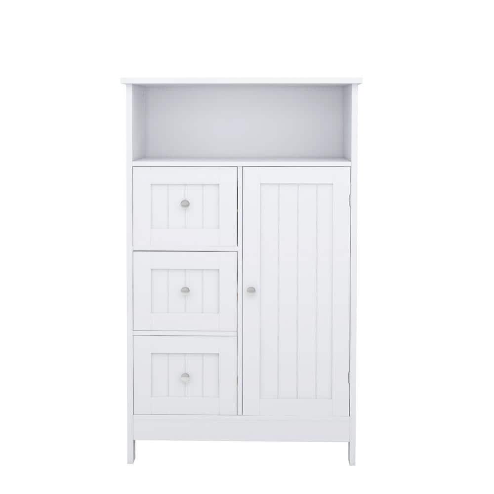 23.62 in. W x 11.8 in. D x 39.57 in. H White Bathroom Wall Cabinet with 3 Drawers and 1 Door