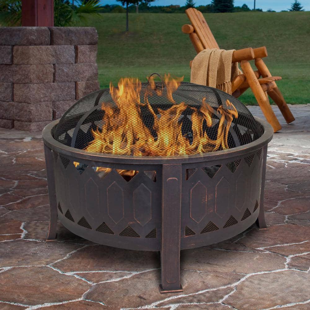 29.75 in. W x 24 in. H Outdoor Round Leisure Metal Wood Burning Fire Pit in Oil Rubbed Bronze