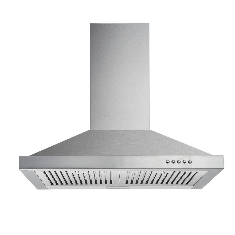 30 in. 450 CFM Wall Mounted with Light Kitchen Range Hood in Silver with Stainless Steel Baffle Filter