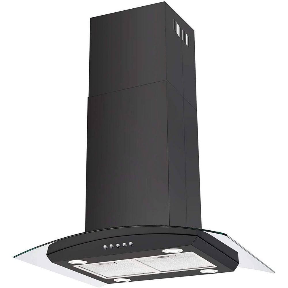 30 in. 900 CFM 3-Speed Stainless Steel Island Kitchen Range Hood in Black with Tempered Glass and LEDs