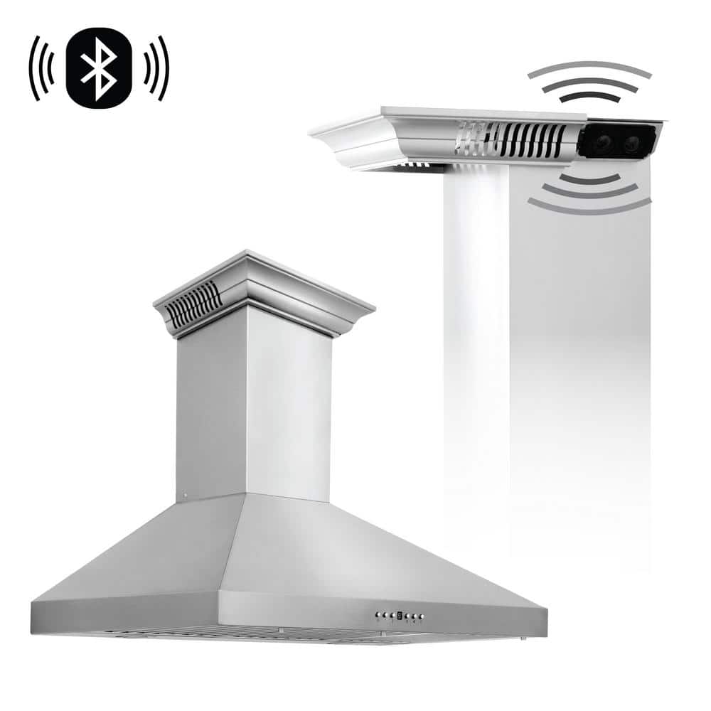 ZLINE Kitchen and Bath 30in. Ducted Vent Wall Mount Range Hood in Stainless Steel w/ Built-in CrownSound Bluetooth Speakers(KL3CRN-BT-30)