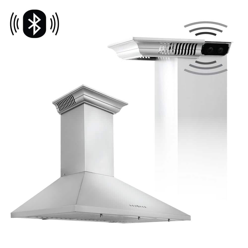 ZLINE Kitchen and Bath 30in. Ducted Vent Wall Mount Range Hood in Stainless Steel w/ Built-in CrownSound Bluetooth Speakers(KL2CRN-BT-30)