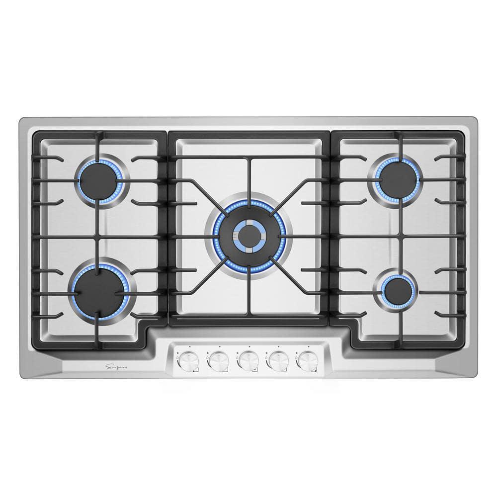 36 in. Gas Cooktop in Stainless Steel with 5-Burners including Power Burners