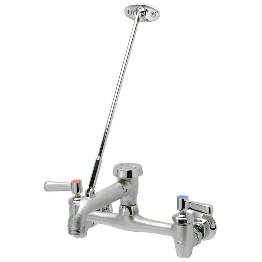 Zurn AquaSpec Wall-Mount Service Sink Faucet -Vacuum-Breaker Spout, Pail Hook, Wall Brace, Metal Lever Handles-Rough, Chrome