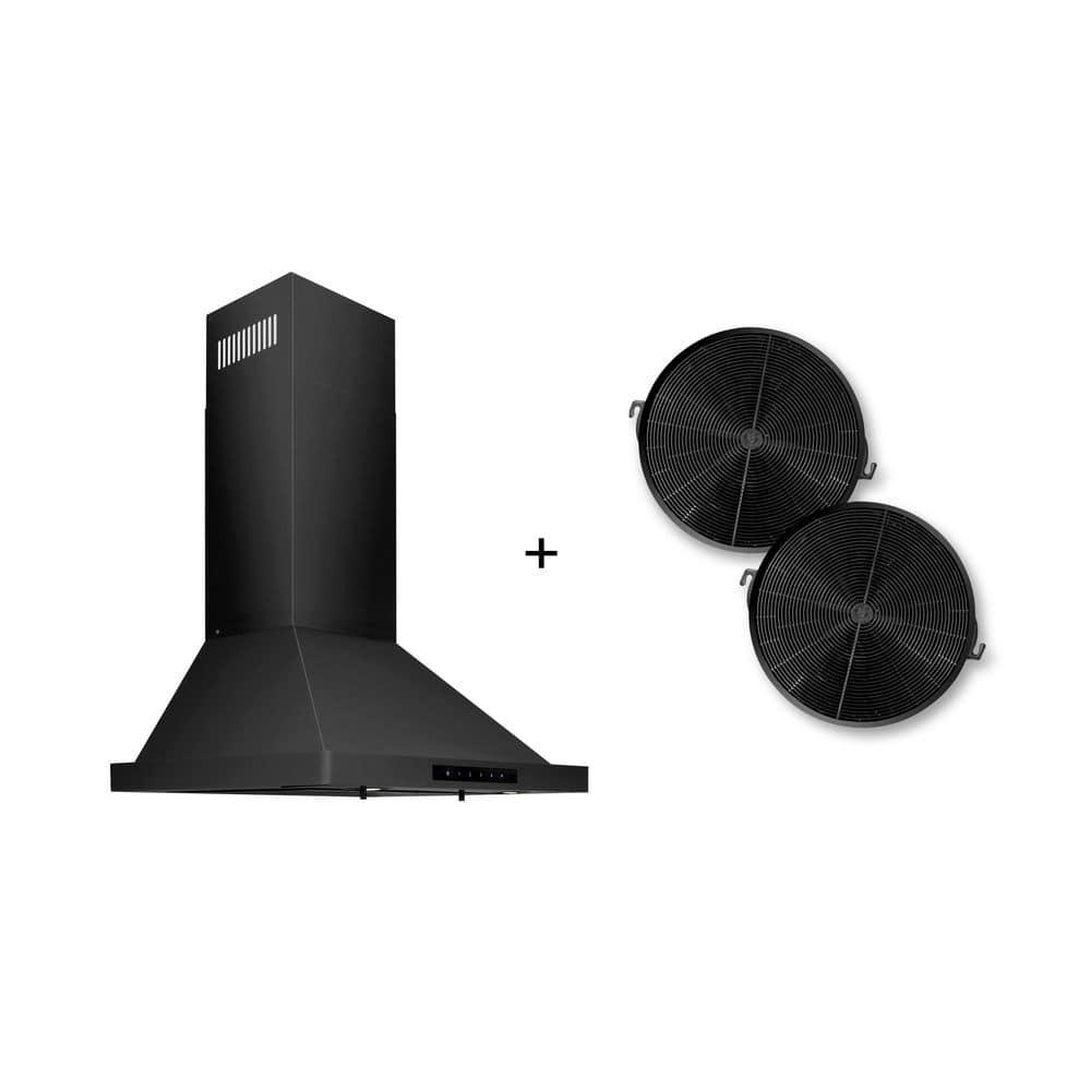 ZLINE Kitchen and Bath ZLINE 24  Convertible Wall Mount Range Hood in Black Stainless Steel with Set of 2 Charcoal Filters and Baffle Filters