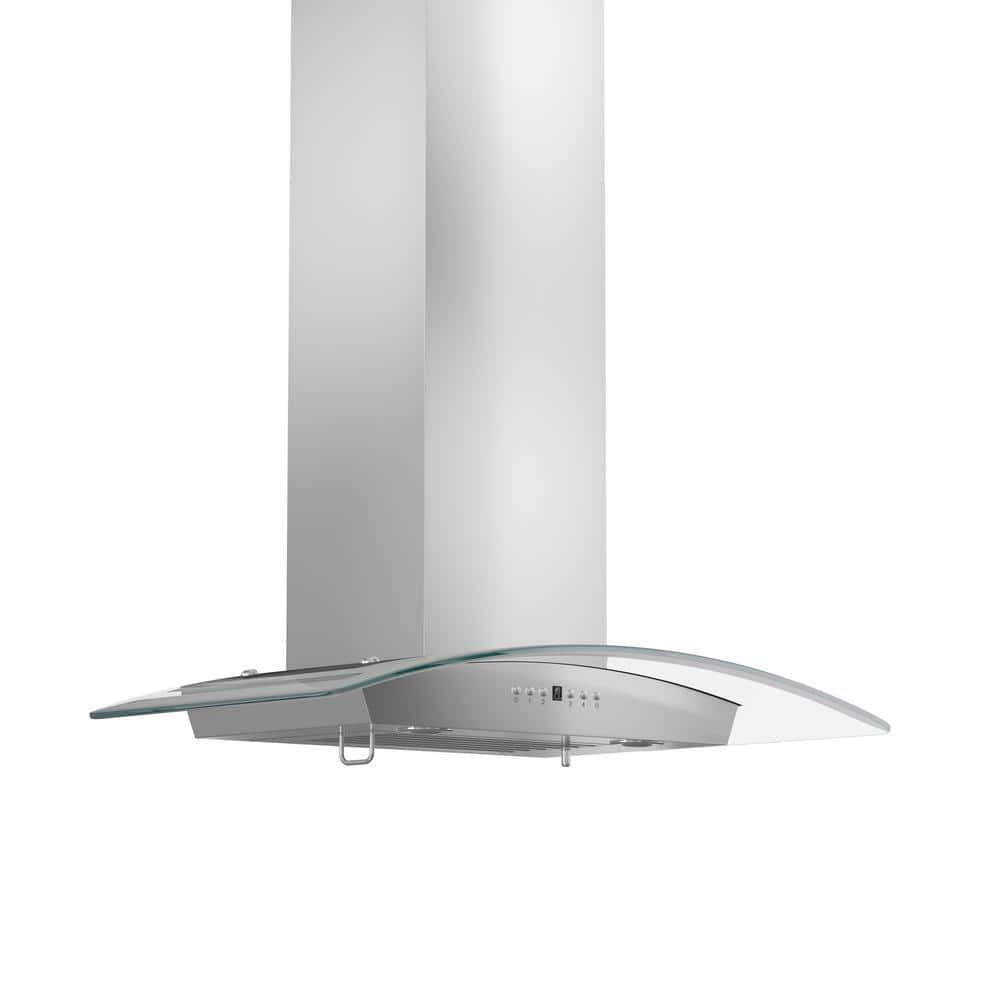 ZLINE Kitchen and Bath ZLINE 36 in. Convertible Vent Wall Mount Range Hood in Stainless Steel and Glass with Crown Molding (KZCRN-36)